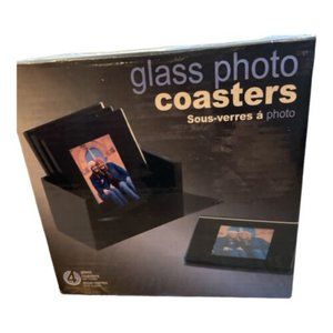 Photo Coasters Cherished Accents 4 Glass Picture Frames In Black Wooden Holder